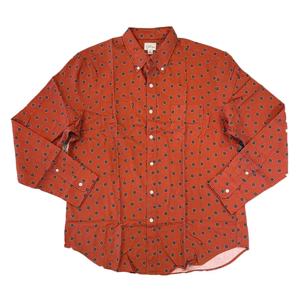NWT J. Crew Men's Square Flower Red/Rust Blue Cotton-Wool Challis Shirt